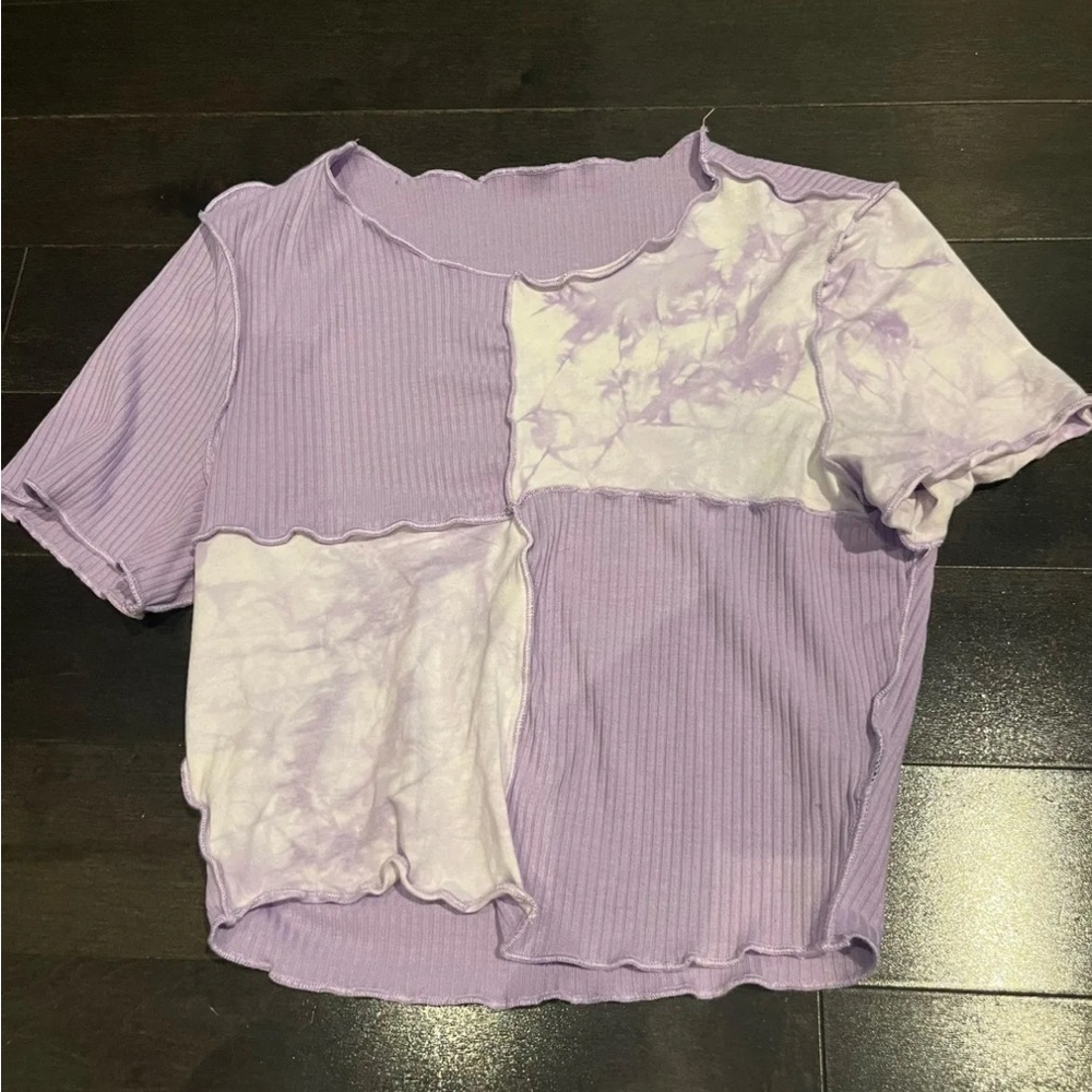 SHEIN Purple Patchwork Crop Top